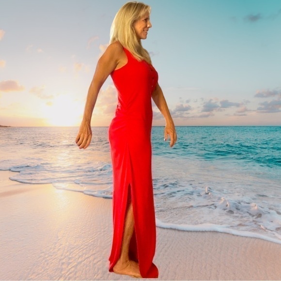 Red Athleta Ribbed Henley Maxi Dress - Picture 12 of 13